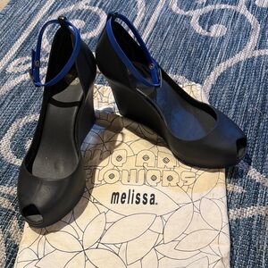 Melissa Women's Black and Blue Wedge Shoes